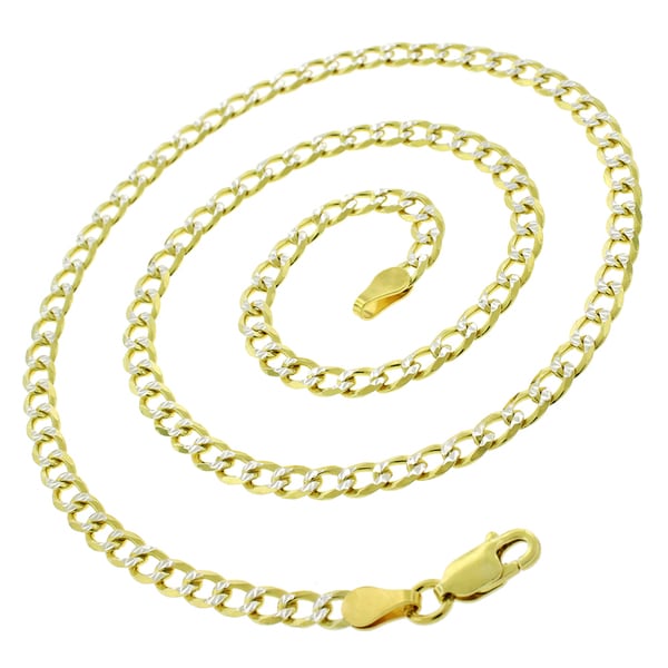 ZenJewels Solid 14k Yellow White Rose Gold Necklace Figaro Chain Curb Link Diamond Cut Stamped 3.7 mm 22 inch