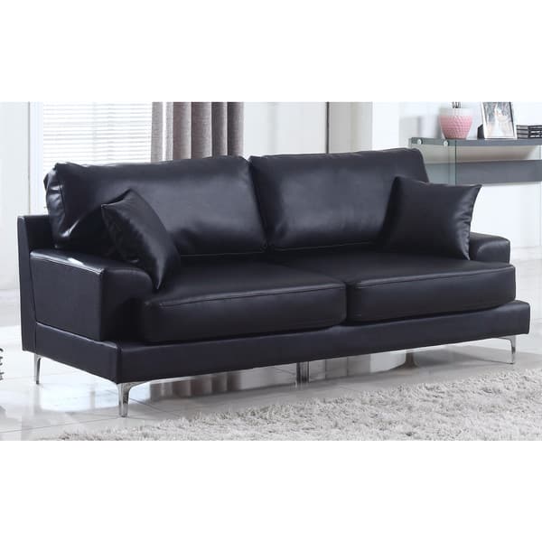 Ultra Modern Plush Bonded Leather Living Room Sofa With Chrome Leg Detail