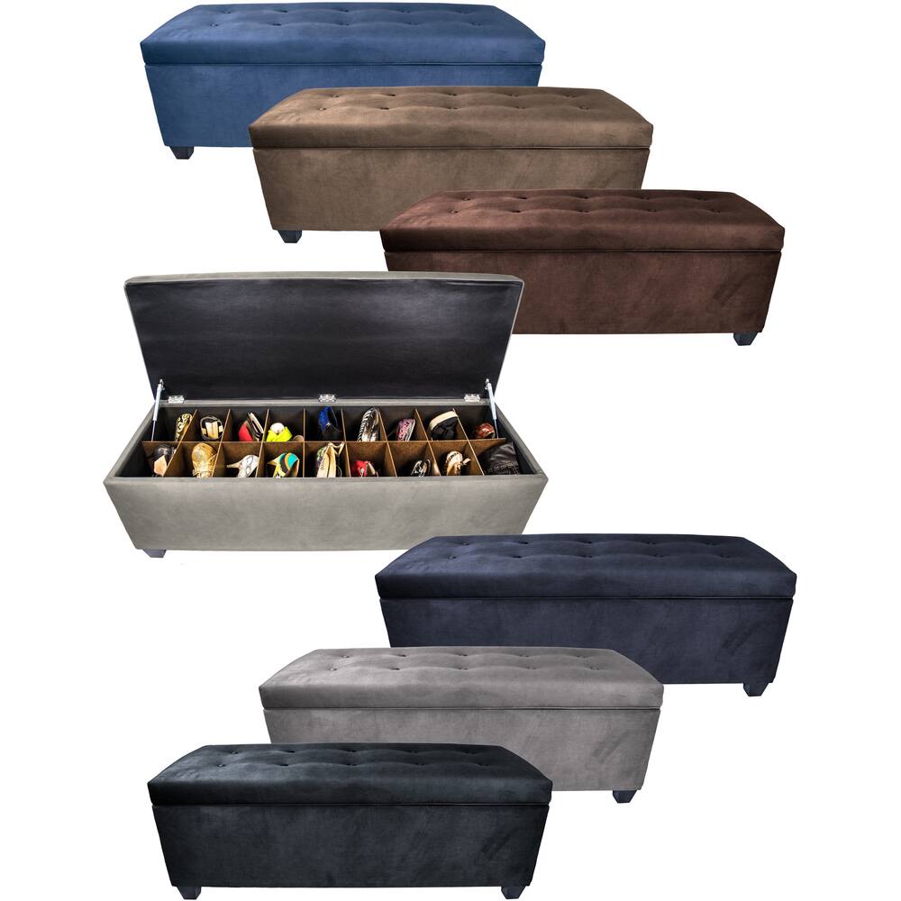Sole Secret Obsession Espresso 10-Button Tufted Shoe Storage Bench