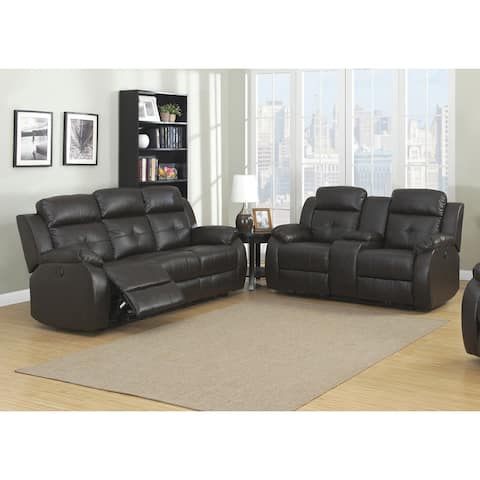 AC Pacific Troy Brown Bonded Leather 2-piece Power Sofa and Loveseat Living Room Set
