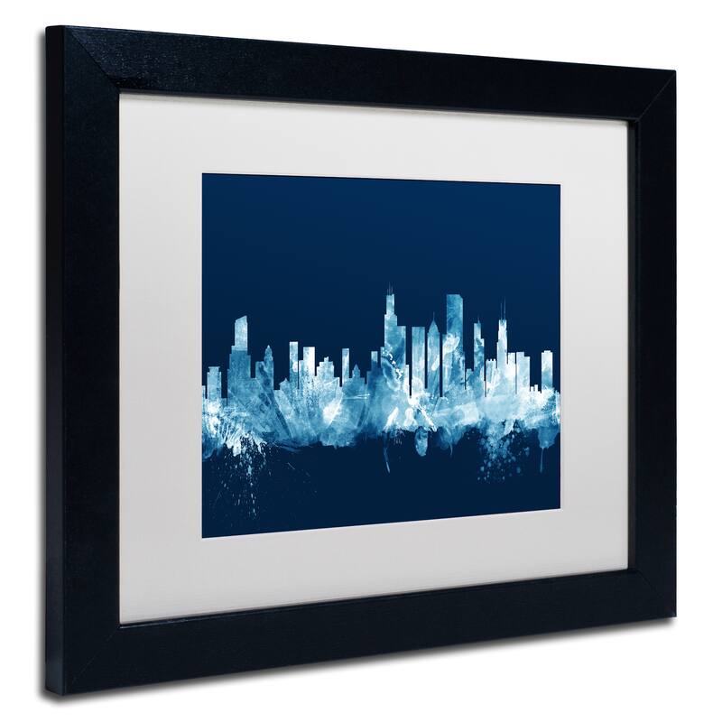 Michael Tompsett 'Chicago Illinois Skyline Navy' Matted Framed Art
