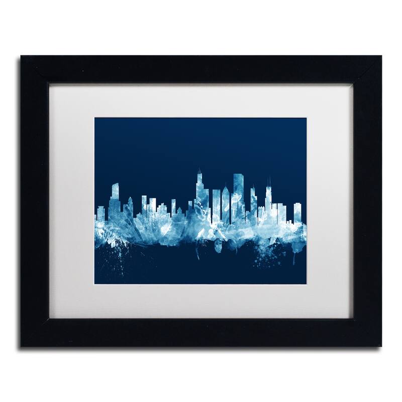 Michael Tompsett 'Chicago Illinois Skyline Navy' Matted Framed Art