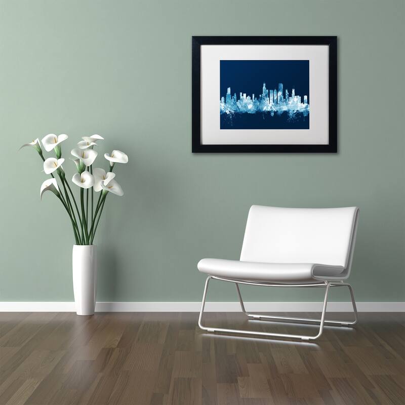 Michael Tompsett 'Chicago Illinois Skyline Navy' Matted Framed Art
