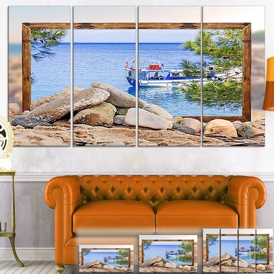 Framed Boat in Ocean - Seashore Art Canvas Print