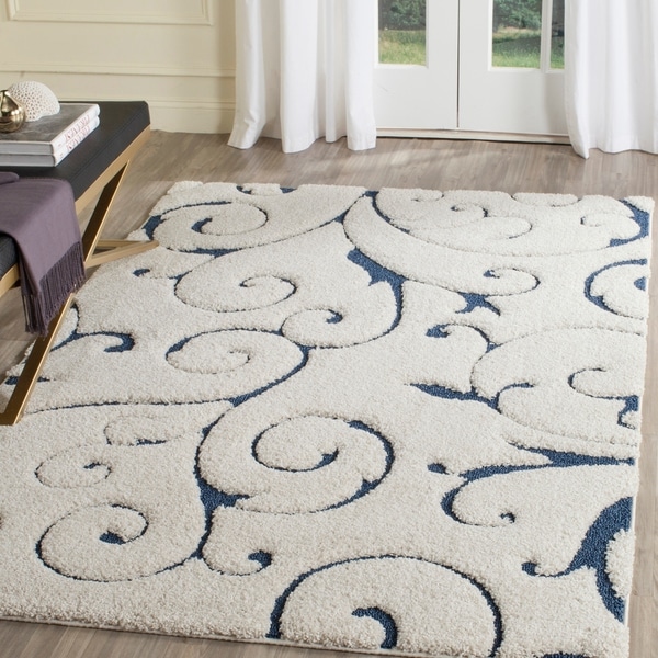 Safavieh Florida Shag Scrollwork Elegance Cream/ Blue Area Rug - 9'6 x 13'