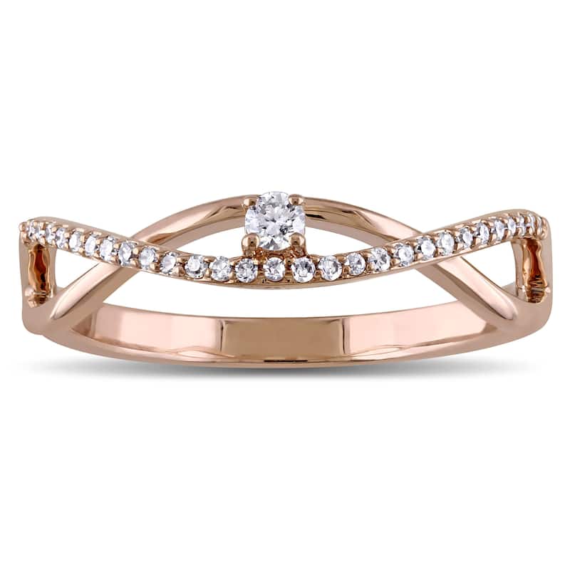 Miadora 14k Rose Gold 1/6ct TDW Diamond Twist Promise Ring - White