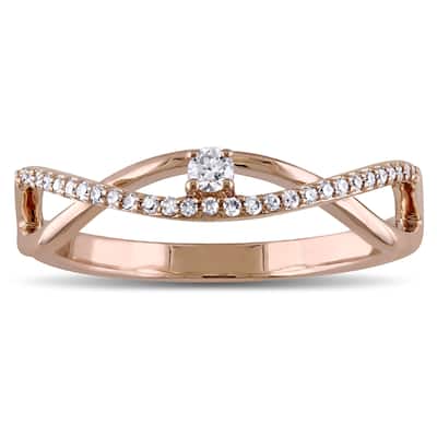 Miadora 14k Rose Gold 1/6ct TDW Diamond Twist Promise Ring - White
