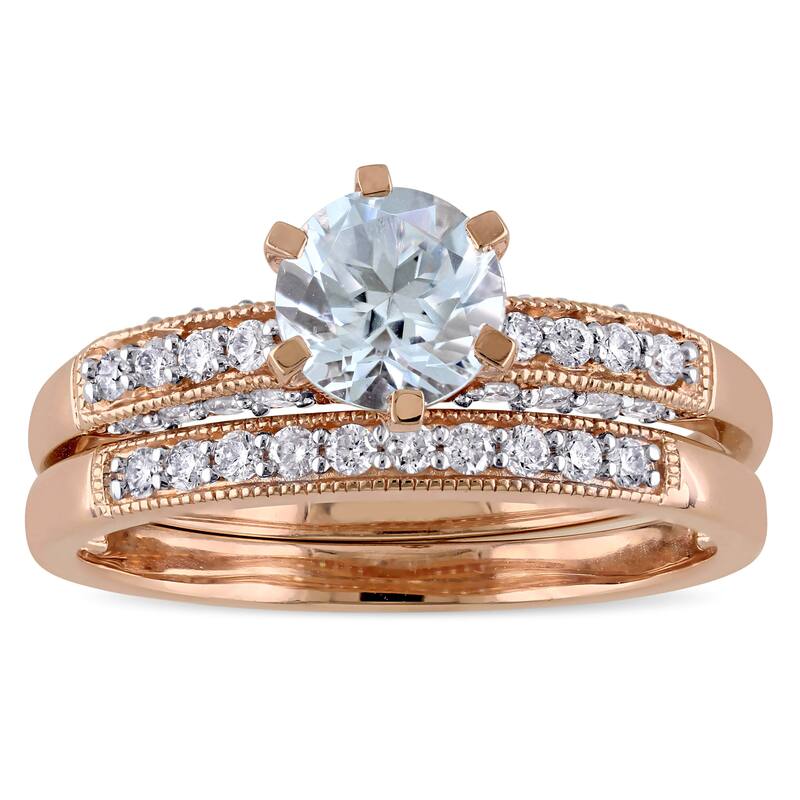 Miadora Signature Collection 10k Rose Gold 1/3ct TDW Diamond and Aquamarine Bridal Ring Set (G-H, I2 - 4.5