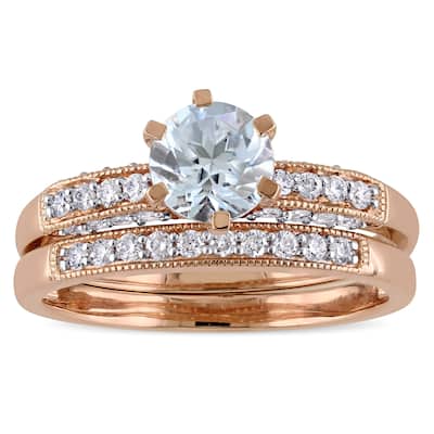 Miadora Signature Collection 10k Rose Gold 1/3ct TDW Diamond and Aquamarine Bridal Ring Set (G-H, I2
