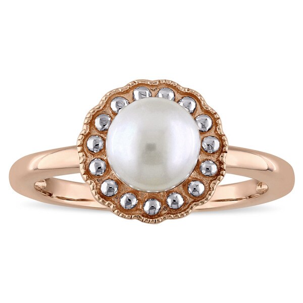 Shop Miadora 10k Rose Gold 2-tone Cultured Freshwater Pearl Ring (6.5-7 