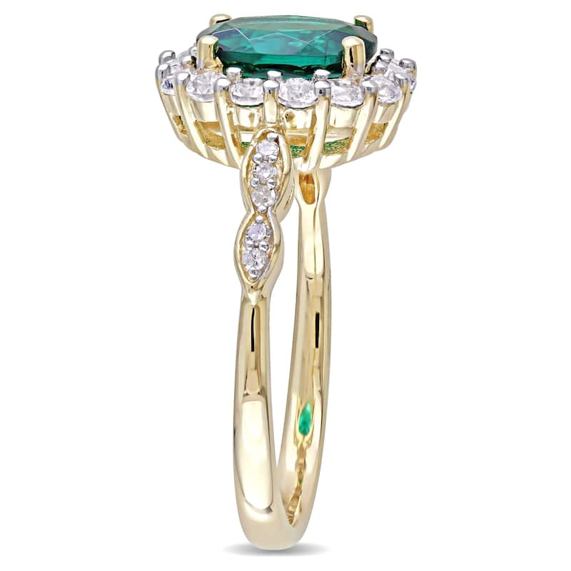 Miadora 14k Yellow Gold Created Emerald, White Topaz and Diamond Accent Vintage Halo Ring