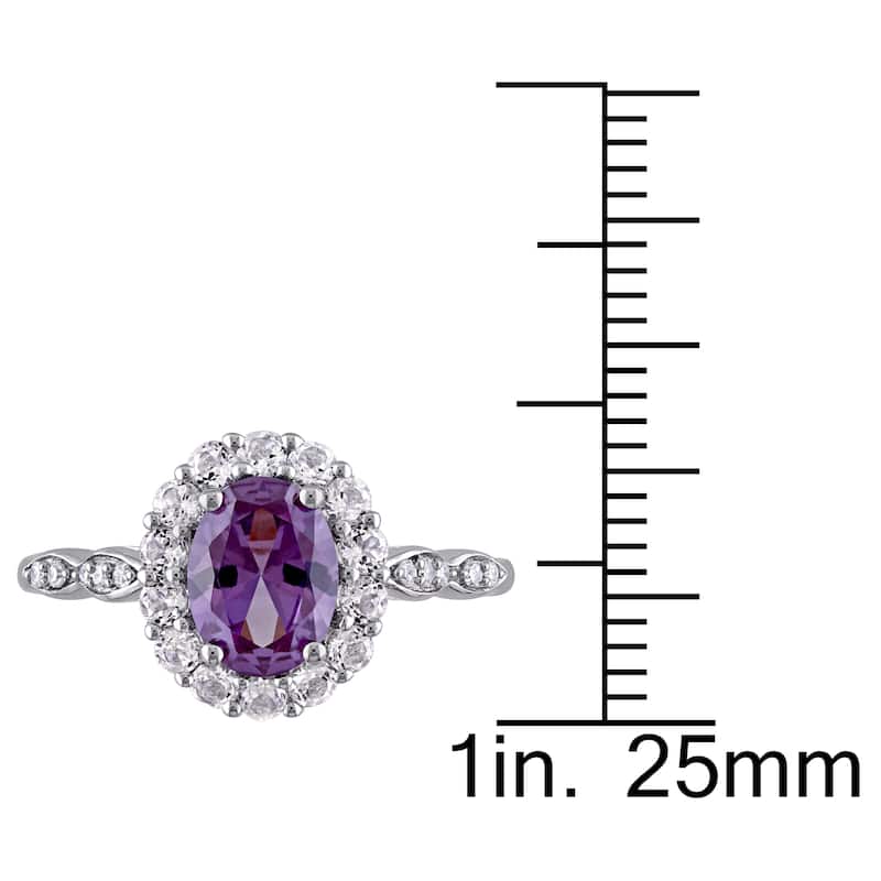Miadora 14k White Gold Created Alexandrite White Topaz and Diamond Accent Vintage Halo Ring - Purple