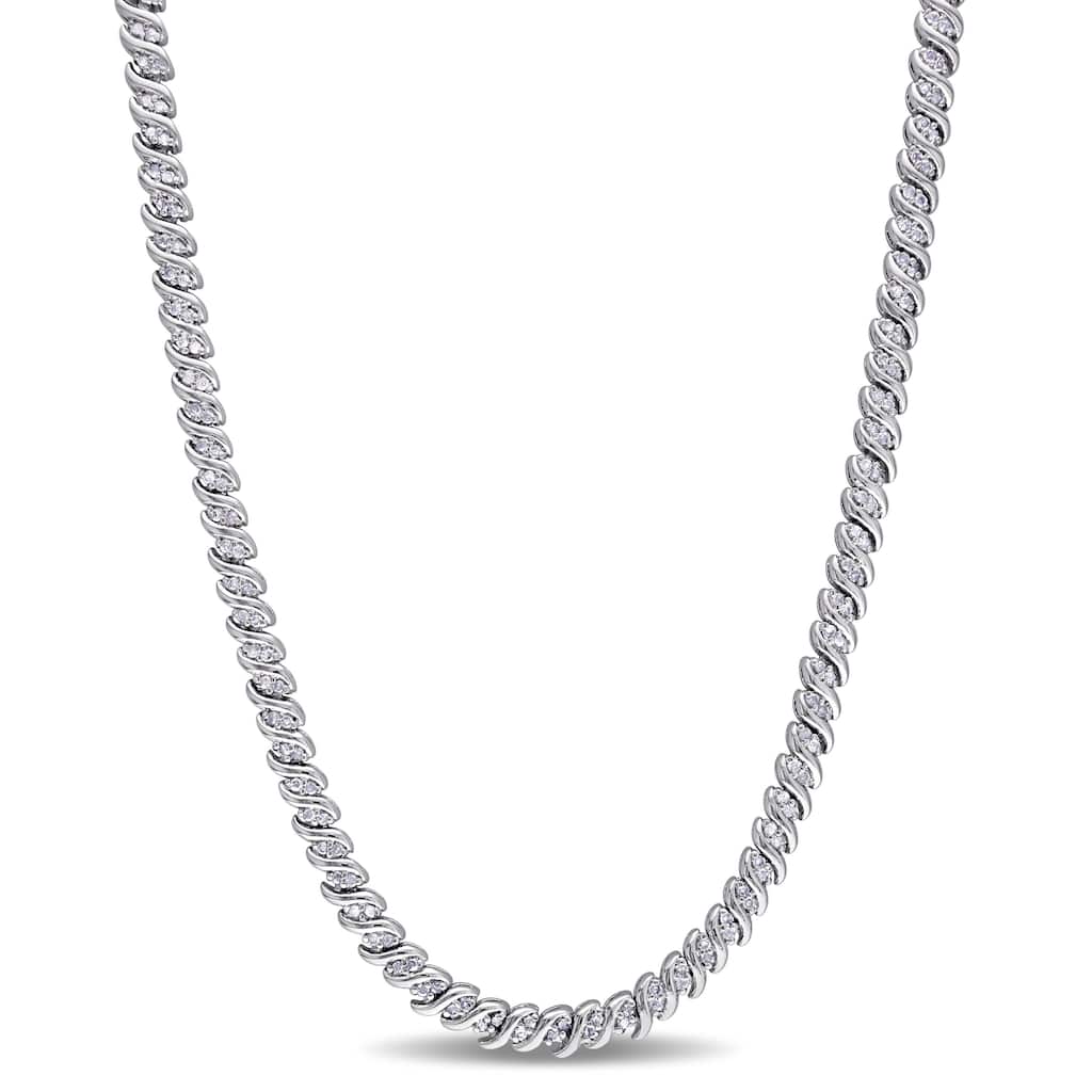 Miadora Sterling Silver 1ct TDW Diamond Braided Necklace