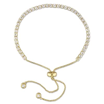 Miadora Yellow Plated Sterling Silver White Topaz Adjustable Slider Tennis Bracelet
