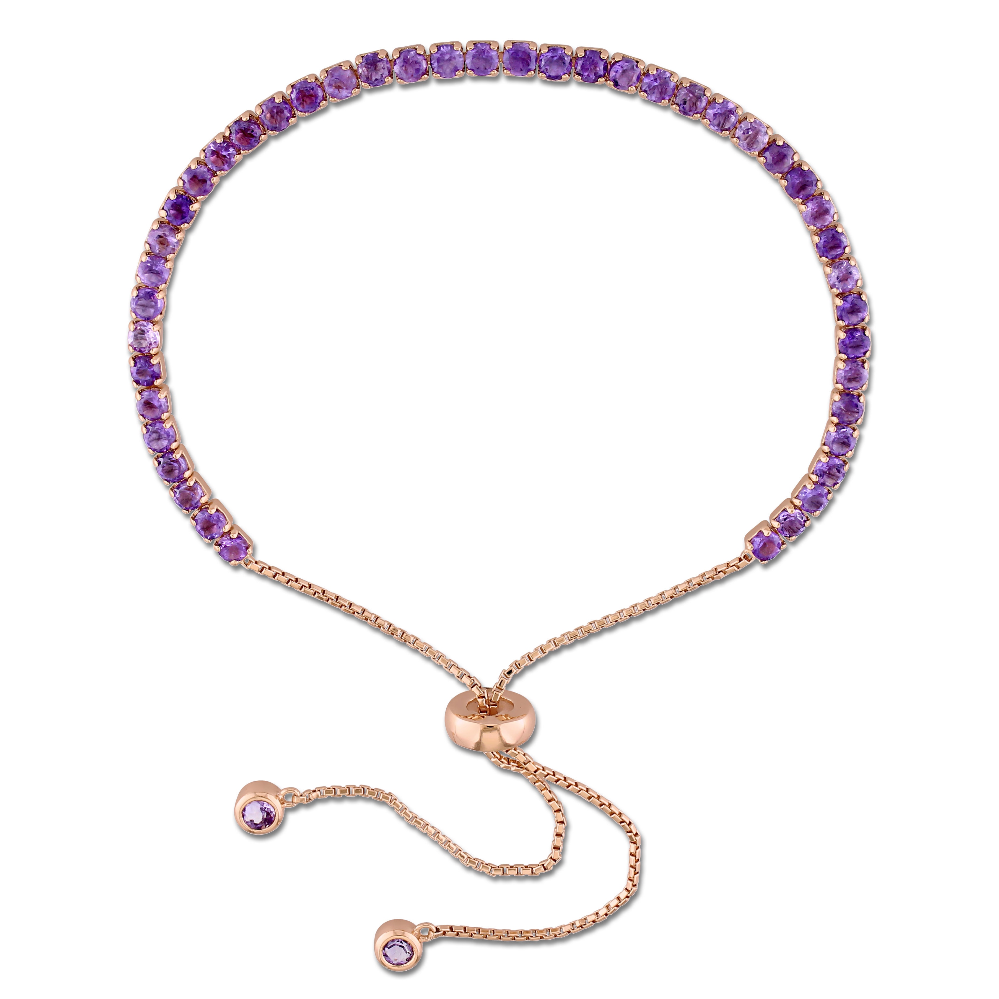 Miadora Rose Plated Sterling Silver Amethyst Tassel Adjustable Slider Bracelet - Purple