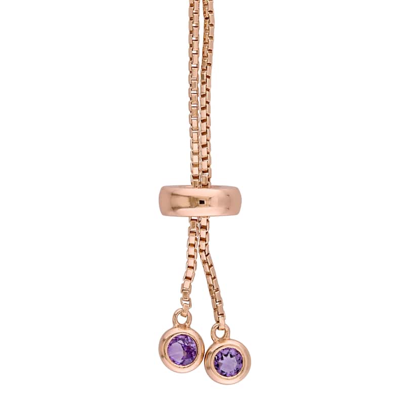 Miadora Rose Plated Sterling Silver Amethyst Tassel Adjustable Slider Bracelet - Purple