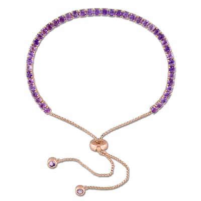 Miadora Rose Plated Sterling Silver Amethyst Tassel Adjustable Slider Bracelet - Purple