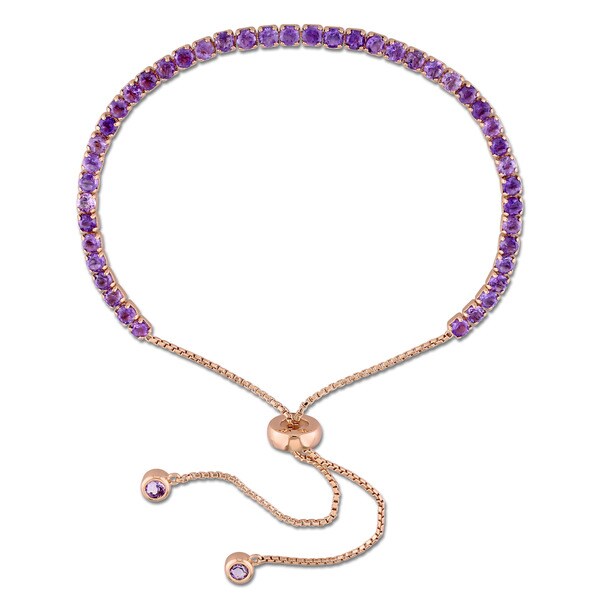 Miadora Rose Plated Sterling Silver Amethyst Tassel Adjustable Slider Bracelet - Purple. Opens flyout.