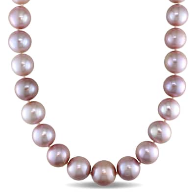 Miadora 14k White Gold Freshwater Pink Pearl Strand Diamond Accent 18 Inch Necklace (14-16mm)