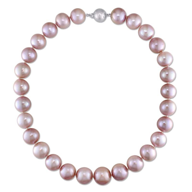 Miadora 14k White Gold Freshwater Pink Pearl Strand Diamond Accent 18 Inch Necklace (14-16mm)
