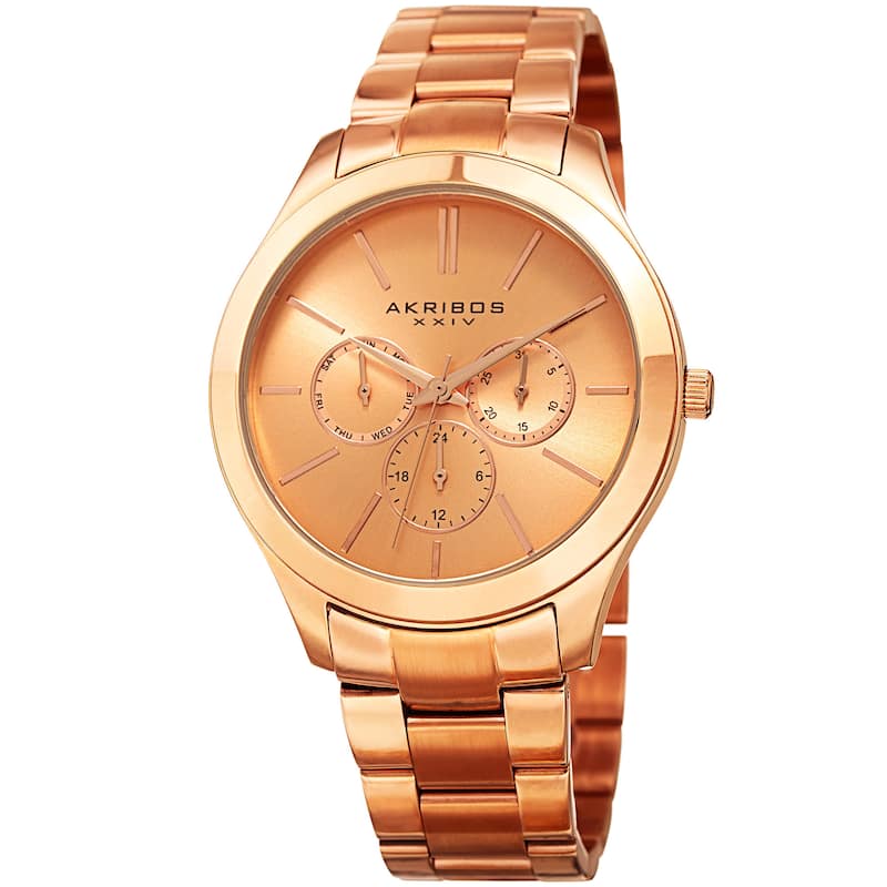 Akribos XXIV Women's Quartz Multifunction Rose-Tone Stainless Steel Bracelet Watch