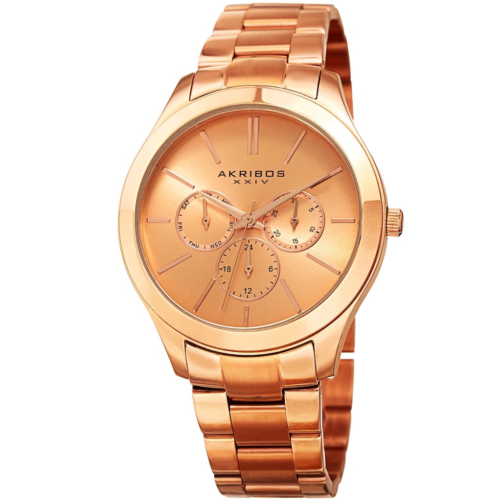 Akribos XXIV Women's Quartz Multifunction Rose-Tone Stainless Steel Bracelet Watch