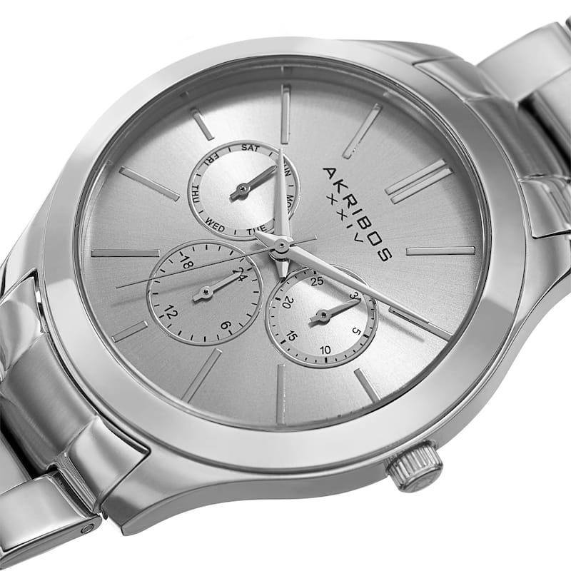 Akribos XXIV Women's Quartz Multifunction Silver-Tone Stainless Steel Bracelet Watch