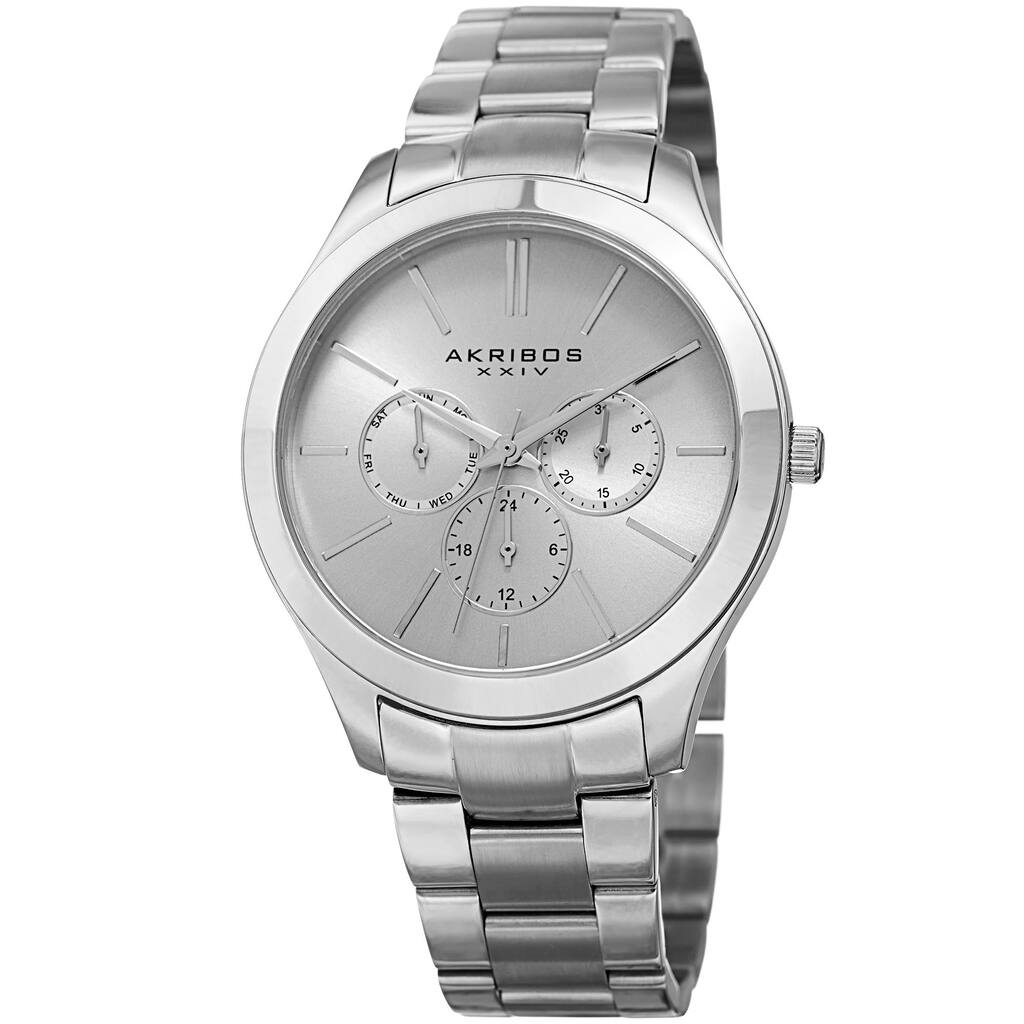 Akribos XXIV Women's Quartz Multifunction Silver-Tone Stainless Steel Bracelet Watch