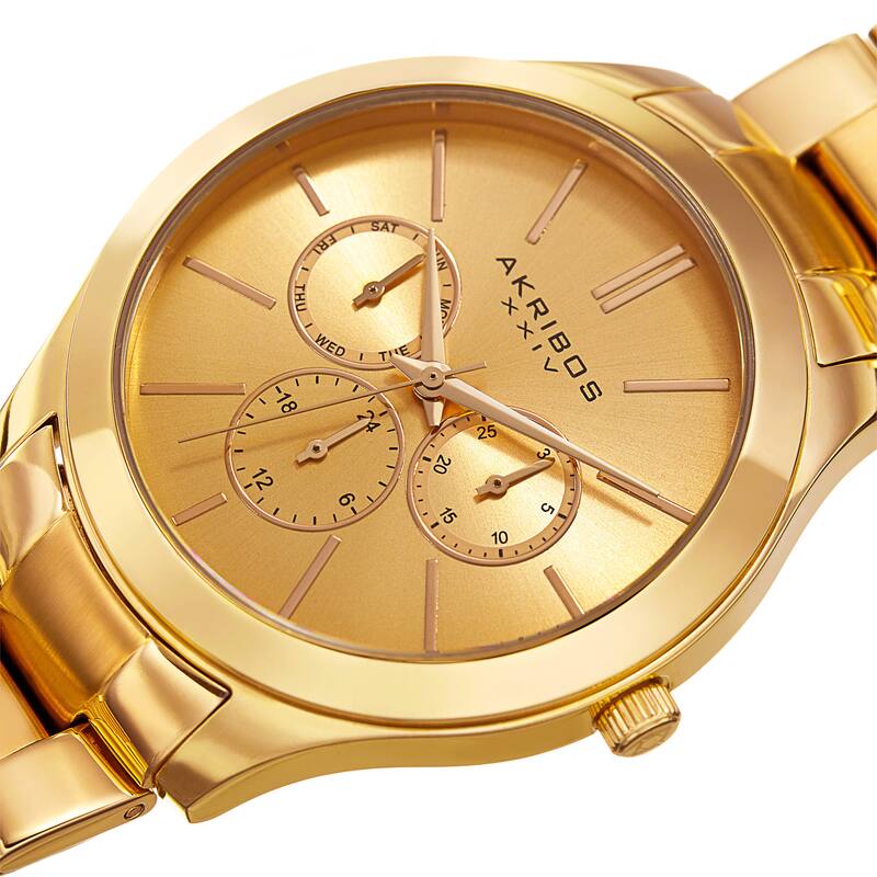 Akribos XXIV Women's Quartz Multifunction Gold-Tone Stainless Steel Bracelet Watch
