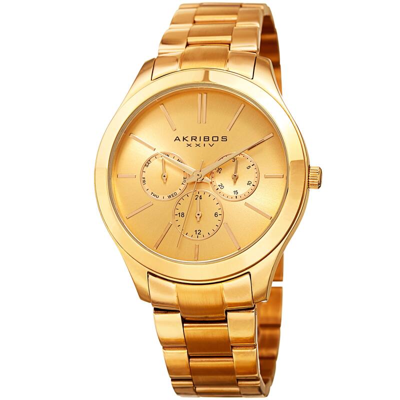 Akribos XXIV Women's Quartz Multifunction Gold-Tone Stainless Steel Bracelet Watch