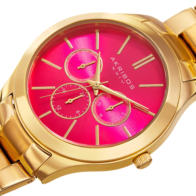 Akribos XXIV Women's Quartz Multifunction Gold-Tone Stainless Steel Bracelet Watch