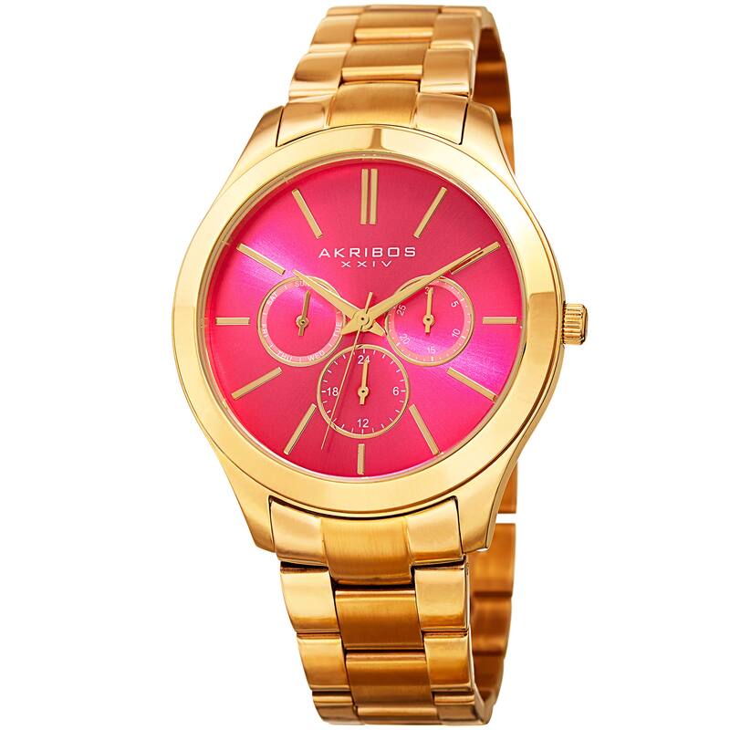Akribos XXIV Women's Quartz Multifunction Gold-Tone Stainless Steel Bracelet Watch