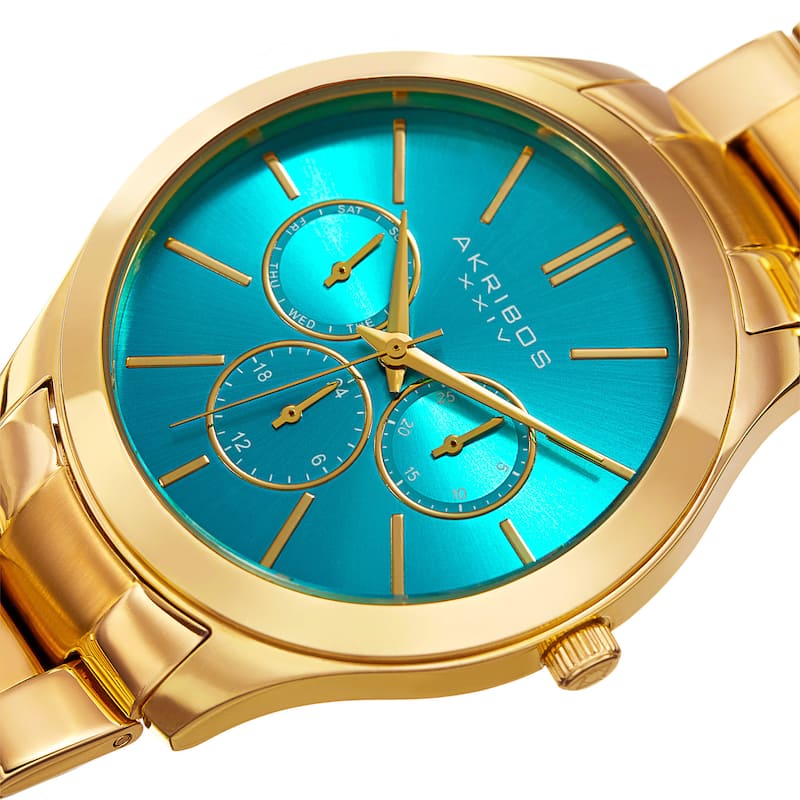 Akribos XXIV Women's Quartz Multifunction Gold-Tone Stainless Steel Bracelet Watch