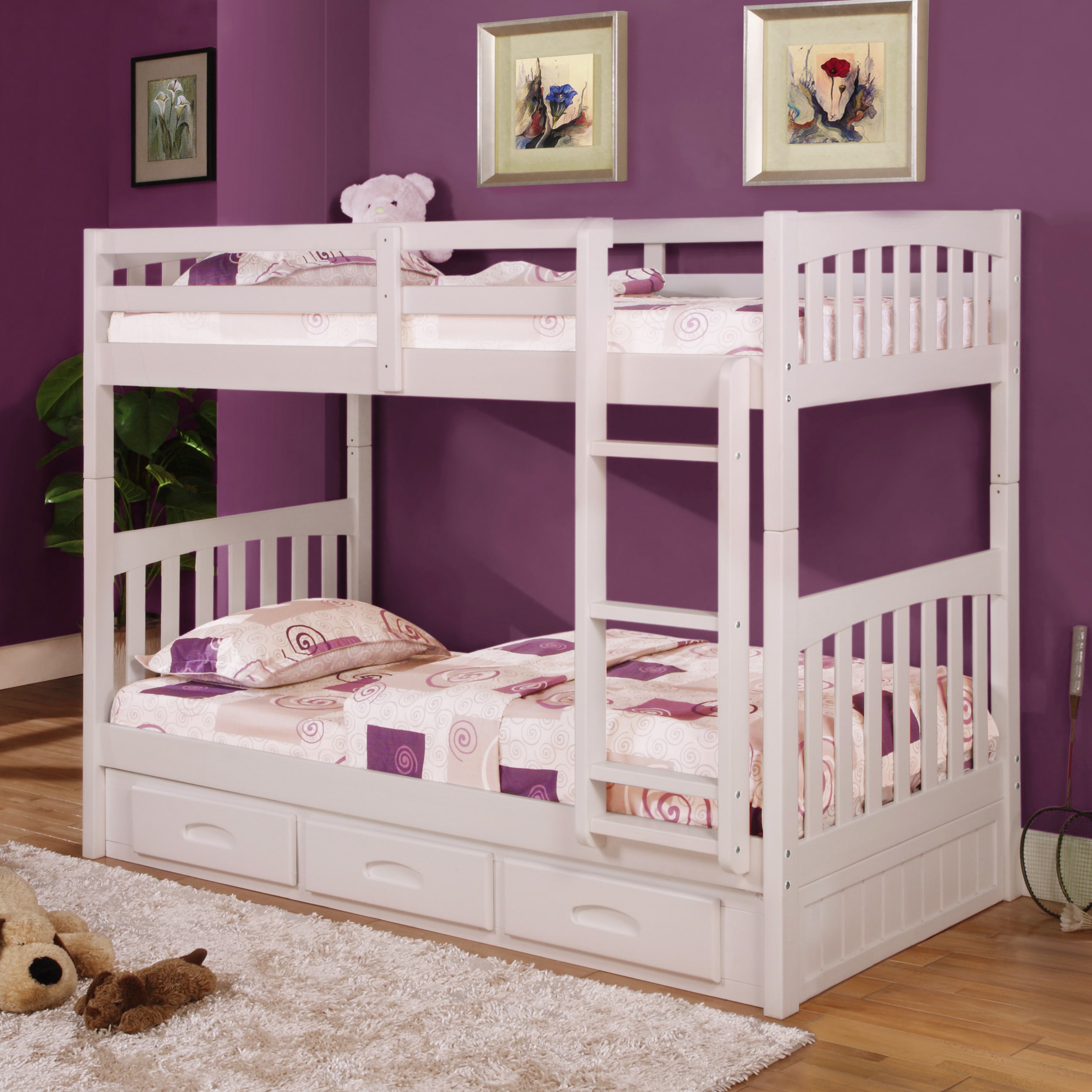 Shop Painted Wood Pine Twin Over Twin 3 Drawer Bunk Bed With Free