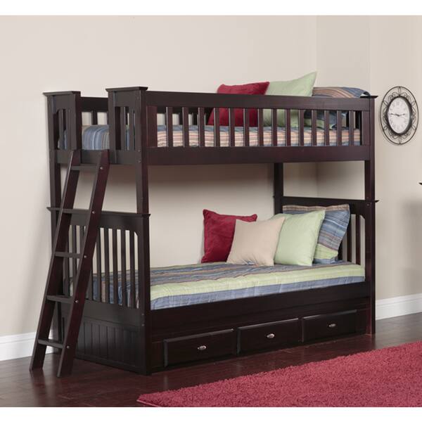 Espresso Wood Twin-over-twin Bunk Bed With 3 Drawers - Bed Bath 