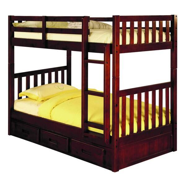 Merlot Pine/Wood Twin over Twin 3-drawer Bunk Bed with Separate 6 ...