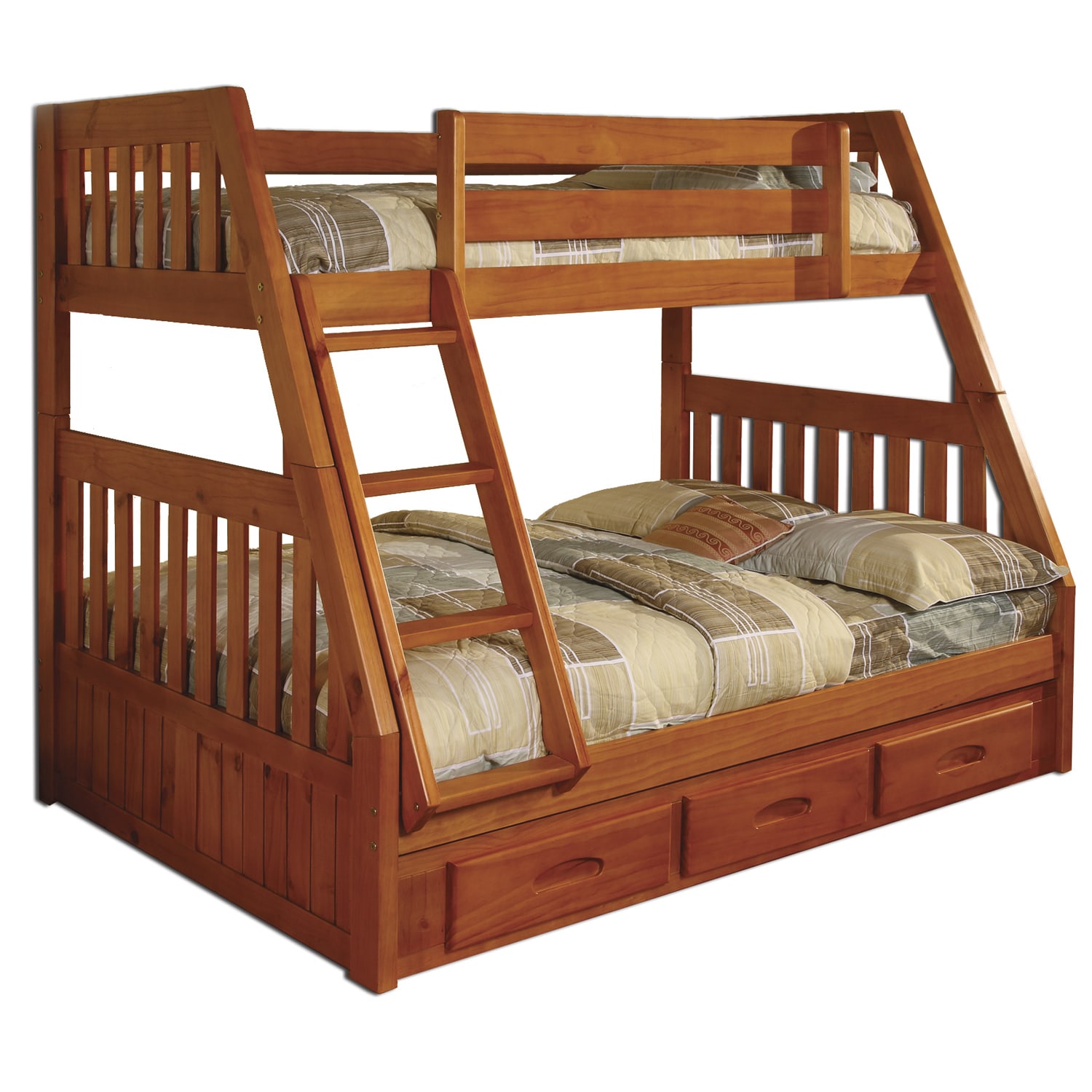 Honey Pine Wood Twin Over Full 3 Drawer Underneath Bunk Bed With Bonus Desk Hutch And Chair Overstock 12103948