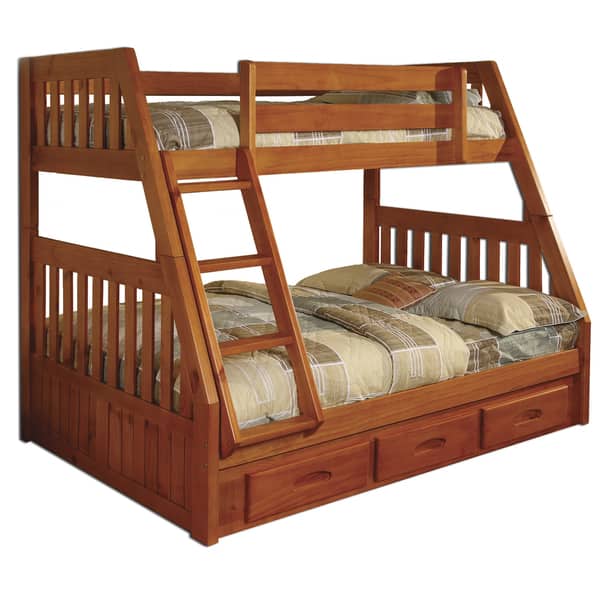 Shop Honey Pine Wood Twin Over Full 3 Drawer Underneath Bunk Bed