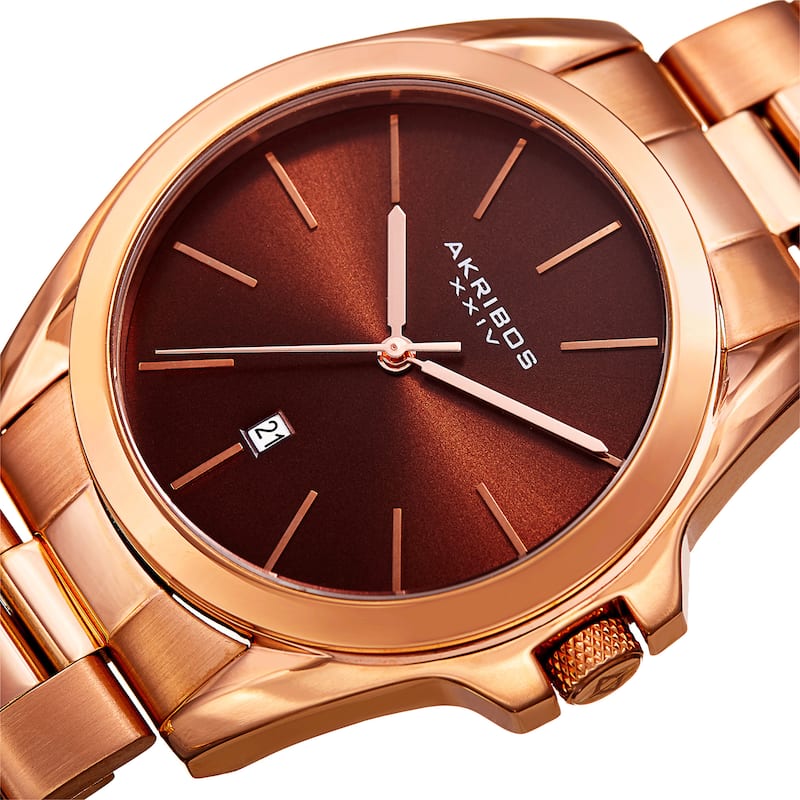 Akribos XXIV Men's Quartz Easy-to-Read Stainless Steel Rose-Tone Bracelet Watch
