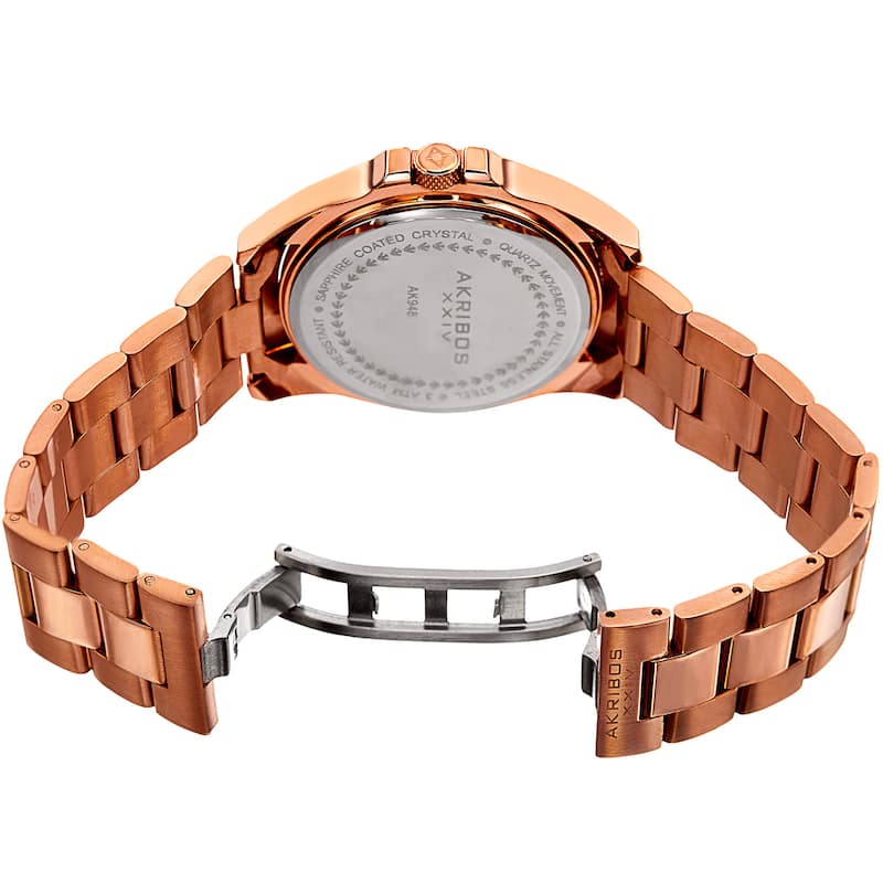 Akribos XXIV Men's Quartz Easy-to-Read Stainless Steel Rose-Tone Bracelet Watch