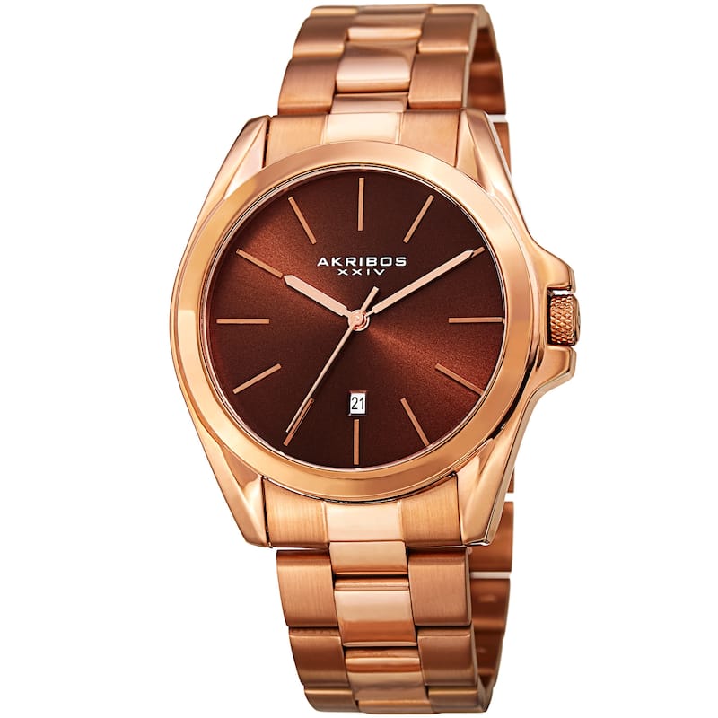 Akribos XXIV Men's Quartz Easy-to-Read Stainless Steel Rose-Tone Bracelet Watch