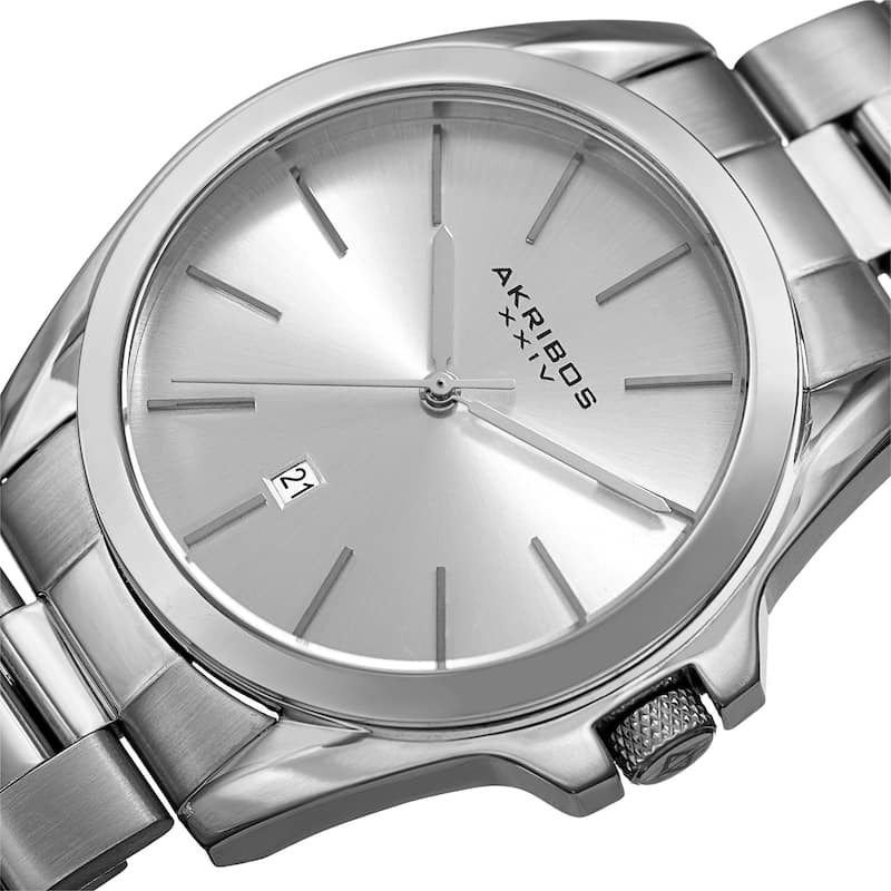 Akribos XXIV Men's Quartz Easy-to-Read Stainless Steel Silver-Tone Bracelet Watch