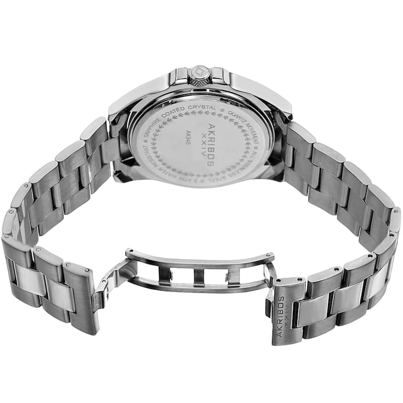 Akribos XXIV Men's Quartz Easy-to-Read Stainless Steel Silver-Tone Bracelet Watch