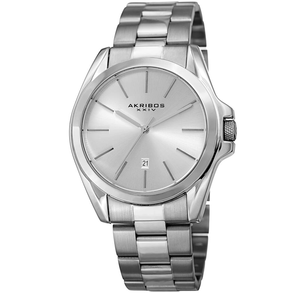 Akribos XXIV Men's Quartz Easy-to-Read Stainless Steel Silver-Tone Bracelet Watch