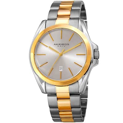 Akribos XXIV Men's Quartz Easy-to-Read Stainless Steel Two-Tone Bracelet Watch