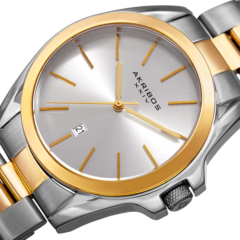 Akribos XXIV Men's Quartz Easy-to-Read Stainless Steel Two-Tone Bracelet Watch
