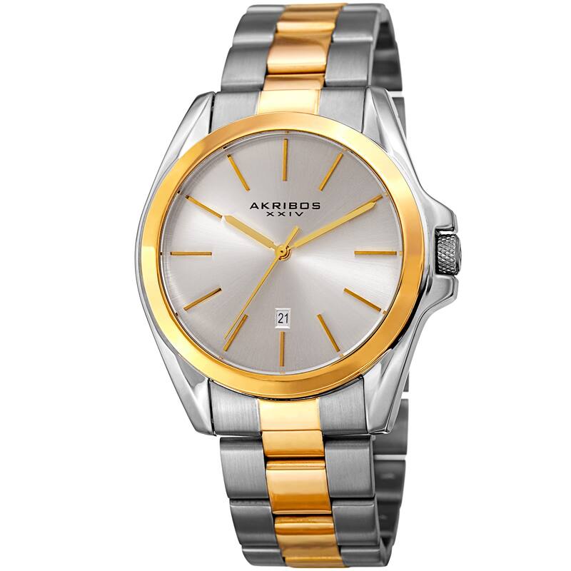 Akribos XXIV Men's Quartz Easy-to-Read Stainless Steel Two-Tone Bracelet Watch