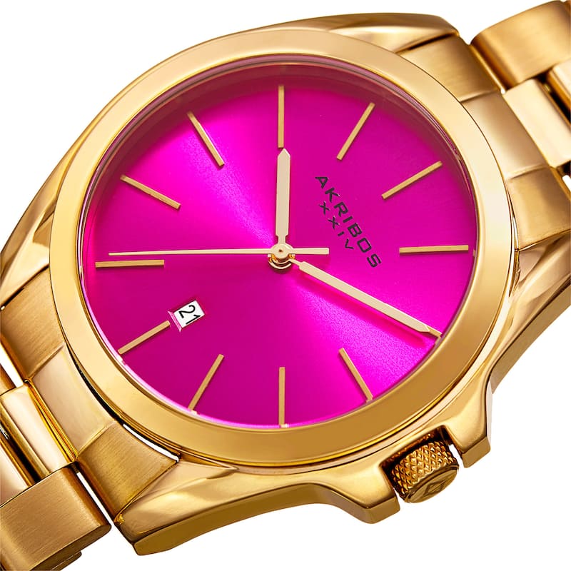 Akribos XXIV Men's Quartz Easy-to-Read Stainless Steel Gold-Tone Bracelet Watch
