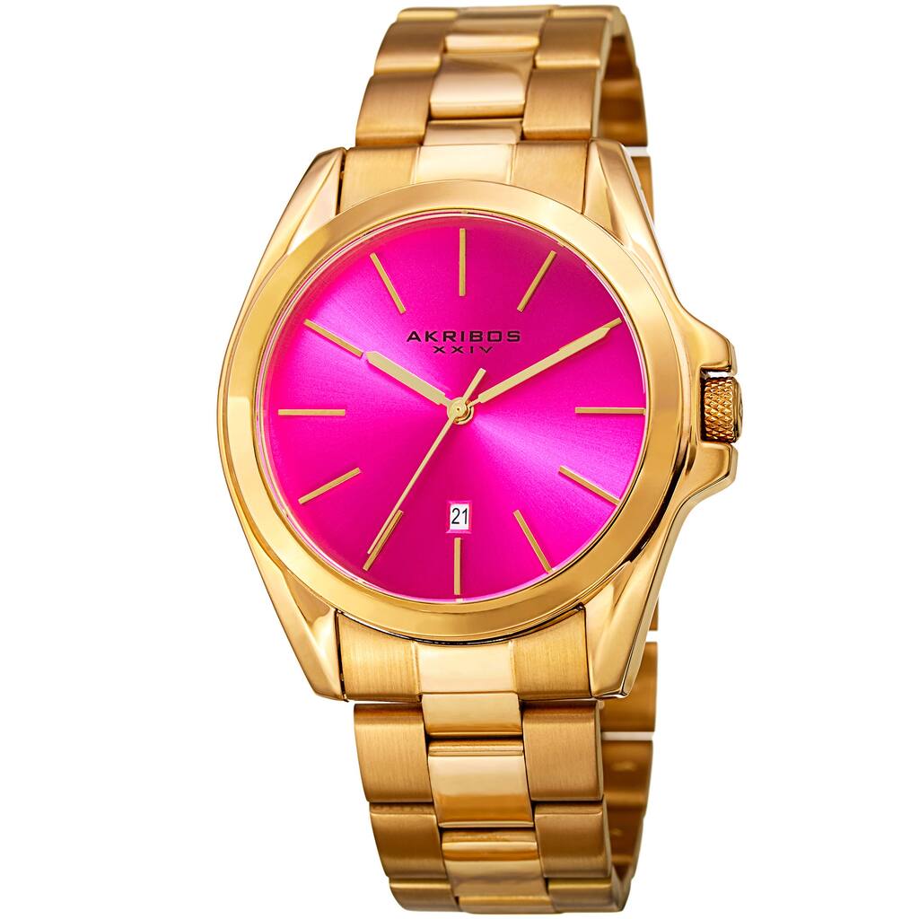 Akribos XXIV Men's Quartz Easy-to-Read Stainless Steel Gold-Tone Bracelet Watch