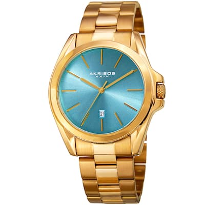 Akribos XXIV Men's Quartz Easy-to-Read Stainless Steel Gold-Tone Bracelet Watch